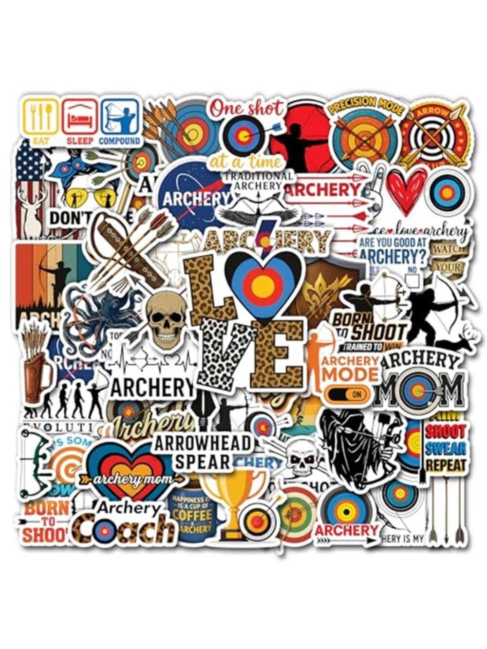 50 Pcs Archery Stickers Bow Hunting Vinyl Decals Waterproof Arrow Sticker